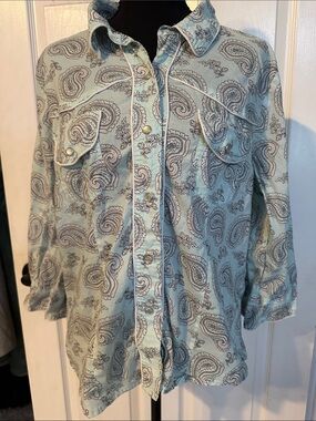 Joseph Mint Paisley Western-Style Button-Down Shirt 100% Cotton